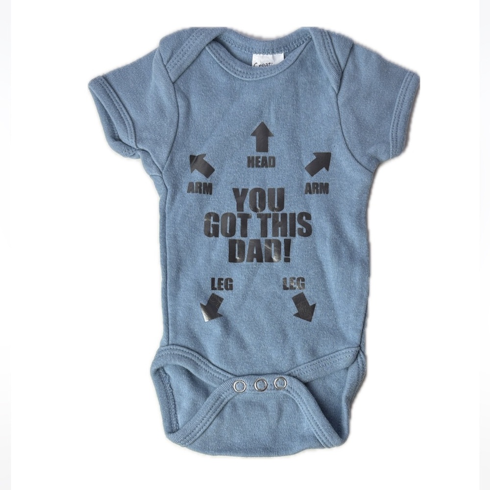 Blue Baby Cotton Onesie with Funny Daddy Help Instructions Graphic